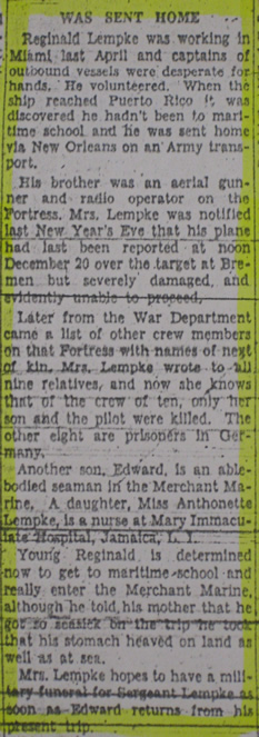 continuation of Gunner Dead article page 2 June 21 1944 The Bergen Evening Record